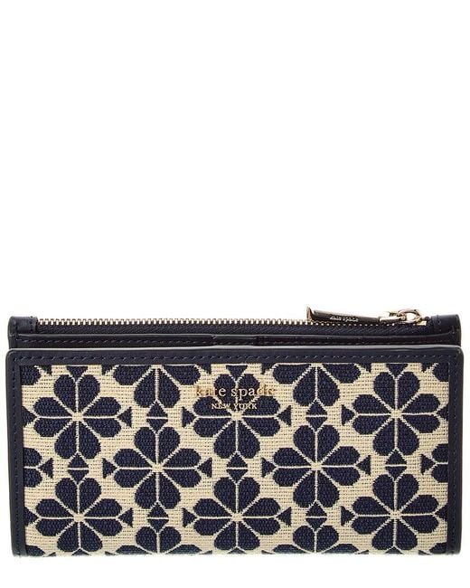 Kate Spade Black Space Flower Jacquard Zip Slim Wallet