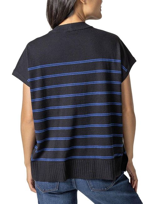 Lilla P Blue Striped Poncho Linen-blend Sweater