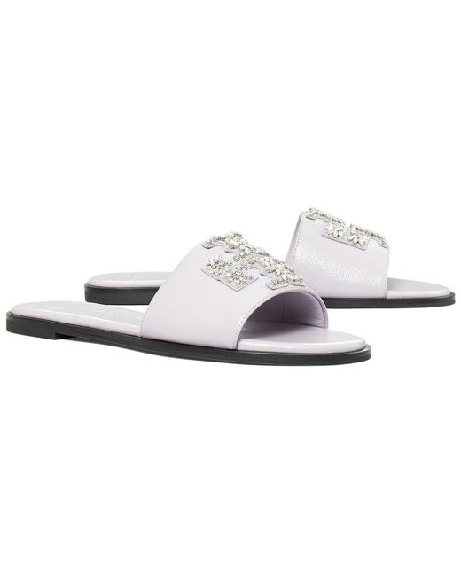 Tory Burch White Everly Embellished Leather Slide