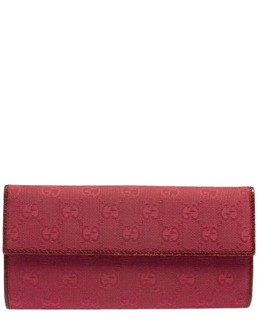 Gucci Red Canvas & Leather Horsebit Clasp Continental Wallet (Authentic Pre- Owned)