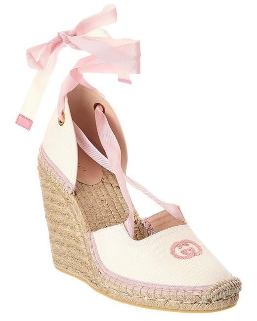 Gucci Pink Ribbon Canvas Wedge Pump