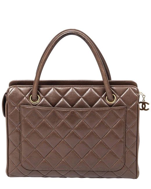 Chanel Brown Quilted Lambskin Leather Satchel (Authentic Pre-Owned)