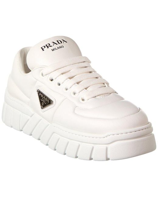 Prada White Logo Padded Leather Sneaker