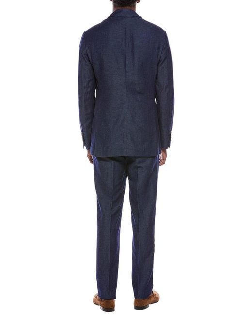 Brunello Cucinelli Blue 2Pc Wool & Linen-Blend Suit With Pleated Pant for men