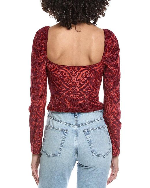REVERIEE Red Velvet Burnout Top