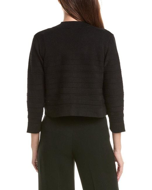 Jones New York Black Cropped Striped Stitch Shrug
