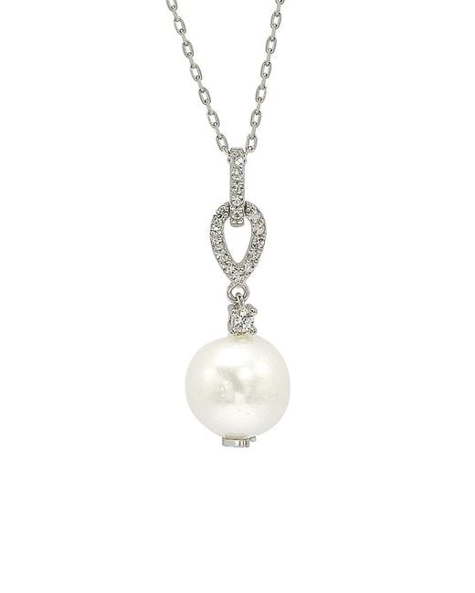 Suzy Levian White Silver 0.20 Ct. Tw. Sapphire & 10mm Pearl Necklace