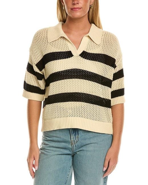 Velvet By Graham & Spencer White York Cashmere-Blend Polo Sweater