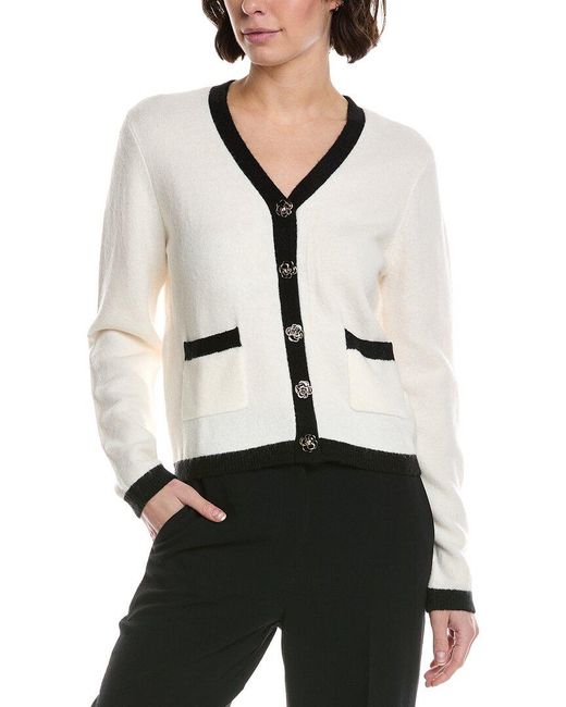 Cece White Flower Button V-Neck Cardigan