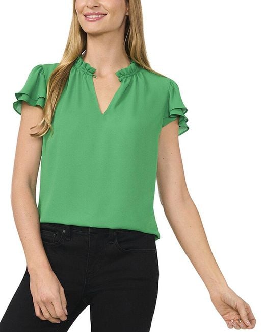 Cece Green Flutter Sleeve Blouse