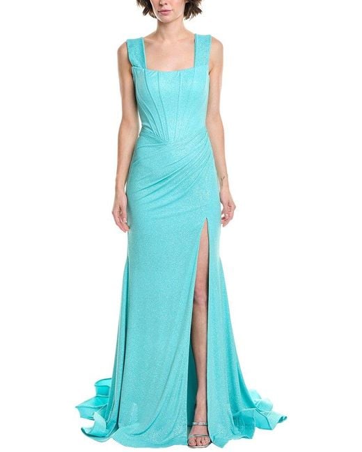 Jovani Blue Corset Bodice Gown