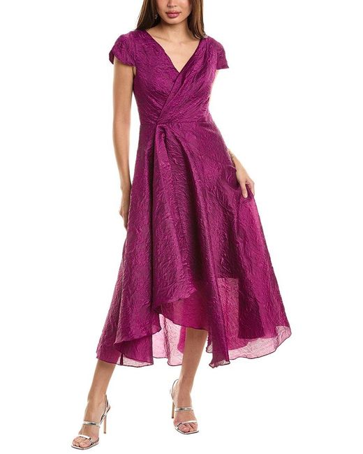 THEIA Purple Deep Orchid Jacquard High-Low Dress