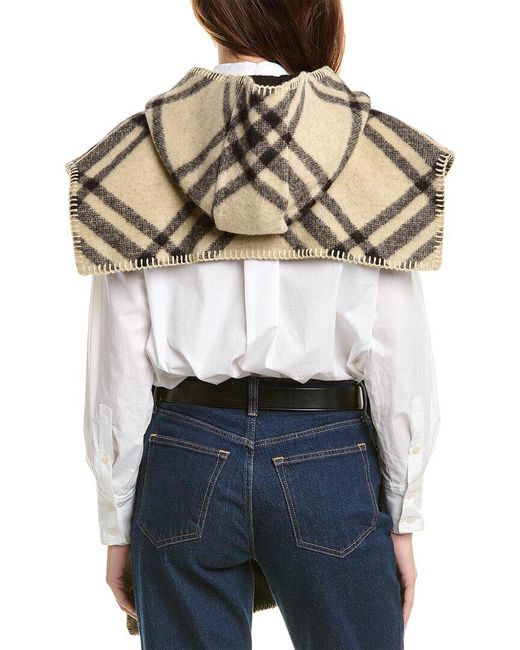 Burberry Brown Check Wool & Leather Cape