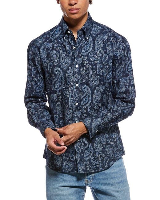 Brunello Cucinelli Blue Printed Shirt for men
