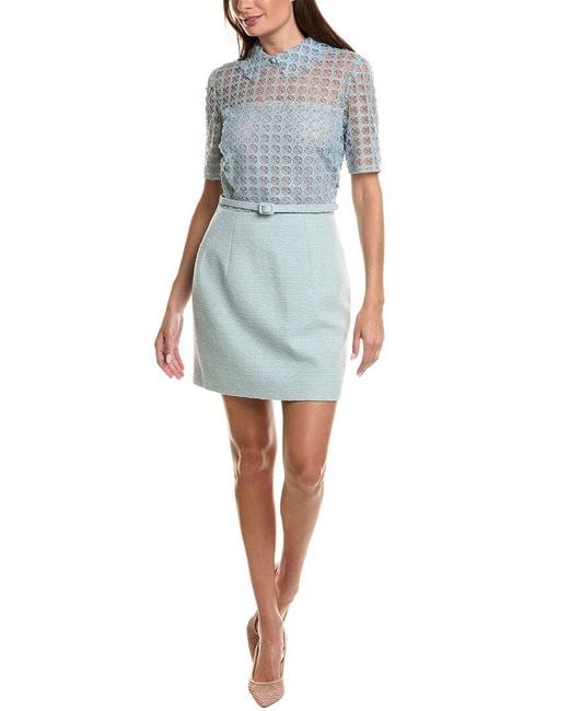 Oscar de la Renta Blue Geo Petal Tweed Silk-Lined Wool-Blend Mini Dress