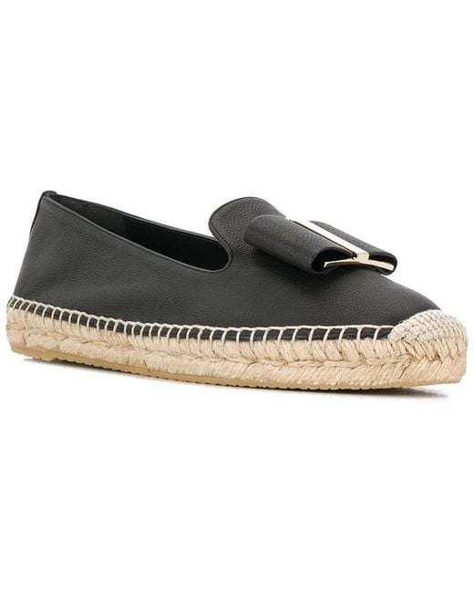Ferragamo Black Sannio Leather Espadrille