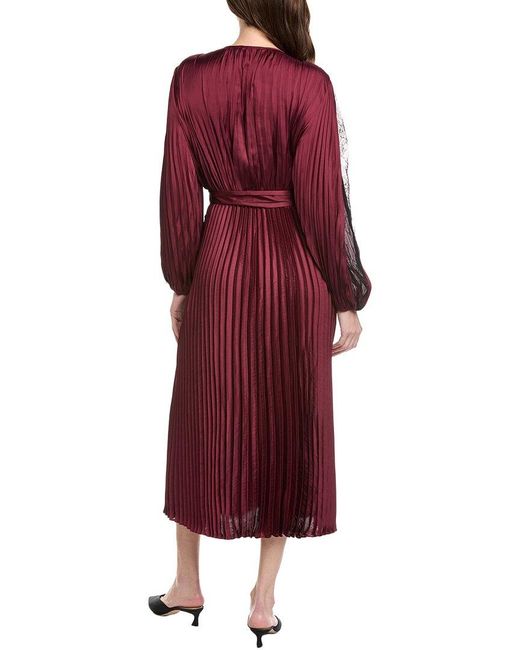 Joseph Ribkoff Red Pleated Faux-Wrap Dress