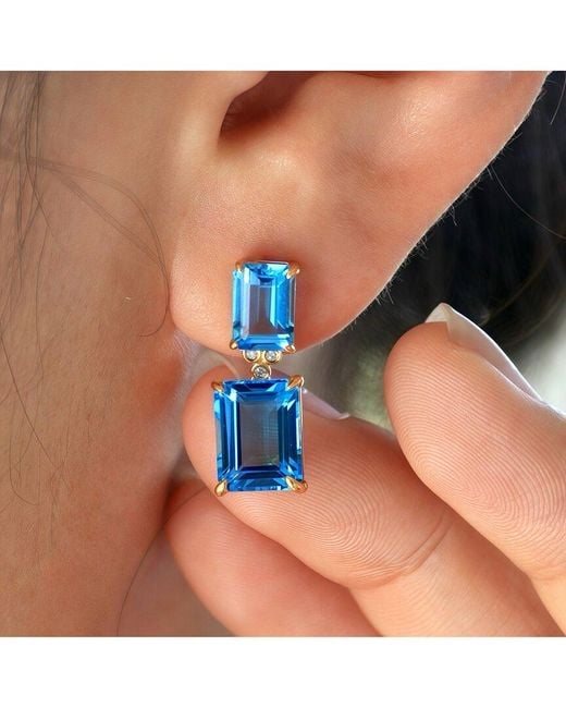 Kai Fine Jewelry Blue 14K 9.03 Ct. Tw. Diamond & Topaz Drop Earrings