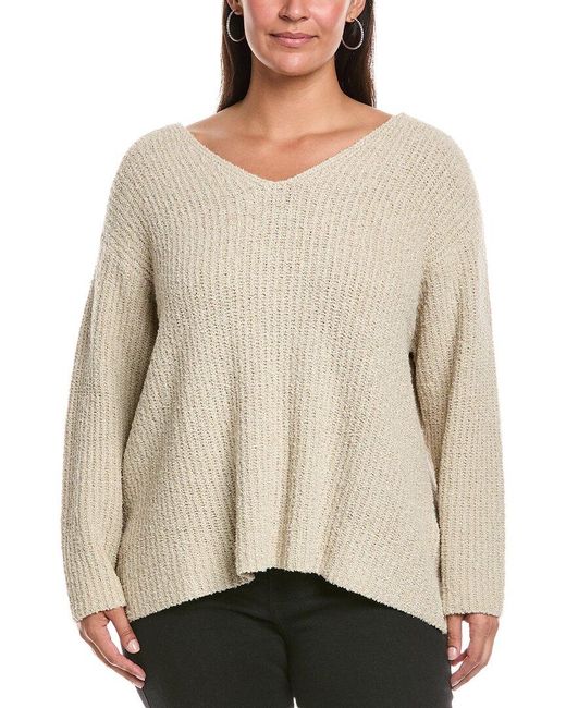 Eileen Fisher Natural Plus V-Neck Cashmere-Blend Sweater