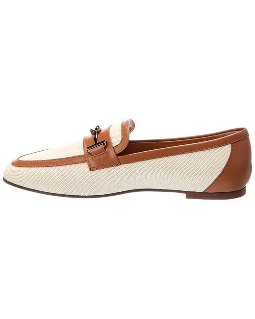 Tod's White Leather & Canvas Loafer