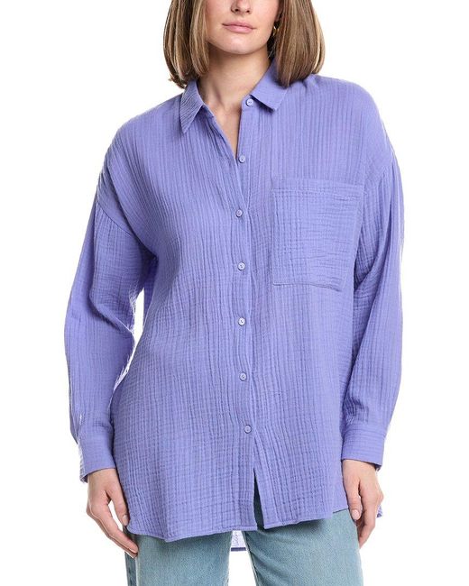 Eileen Fisher Blue Classic Collar Long Shirt