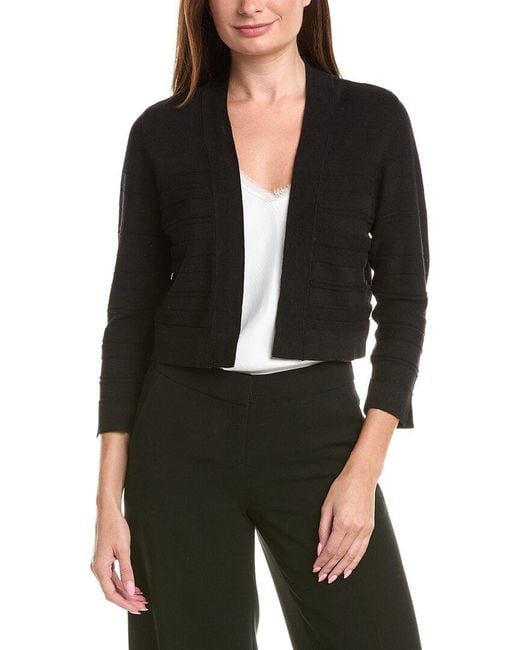 Jones New York Black Cropped Striped Stitch Shrug
