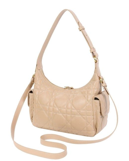 Tiffany & Fred Paris Natural Quilted Lambskin Leather Shoulder Bag