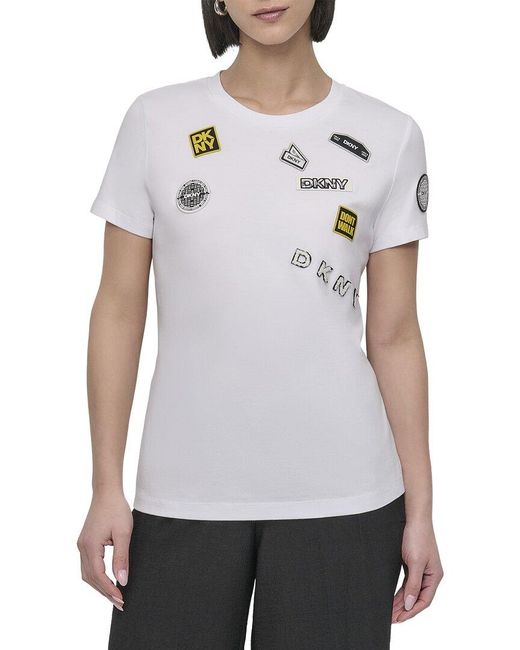 DKNY White Pins N Patches Top