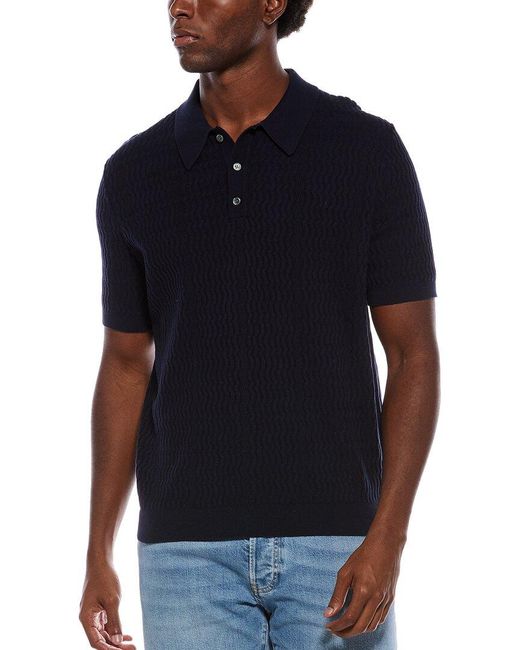 Slate & Stone Blue Wave Knit Polo Sweater for men