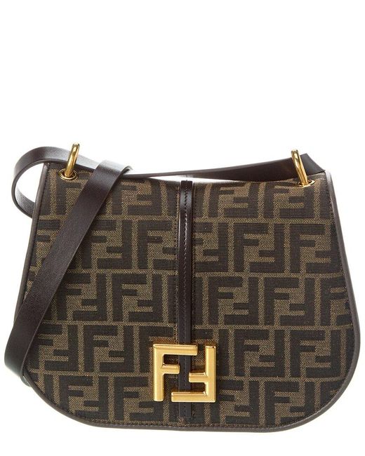 Fendi Black C'mon Medium Ff Jacquard & Leather Shoulder Bag