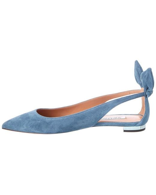 Aquazzura Blue Bow Tie Suede Ballet Flat