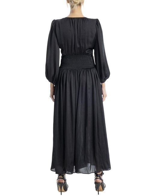 Max Studio Black Satin Elbow-Sleeve Maxi Dress