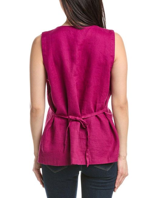 Eileen Fisher Purple Round Neck Linen Long Vest
