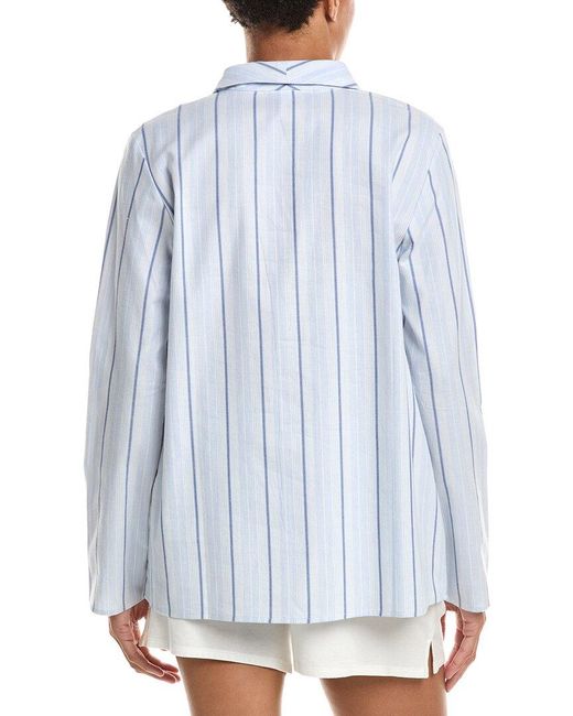 Hanro Blue Loungy Nights Shawl Collar Cotton Shirt