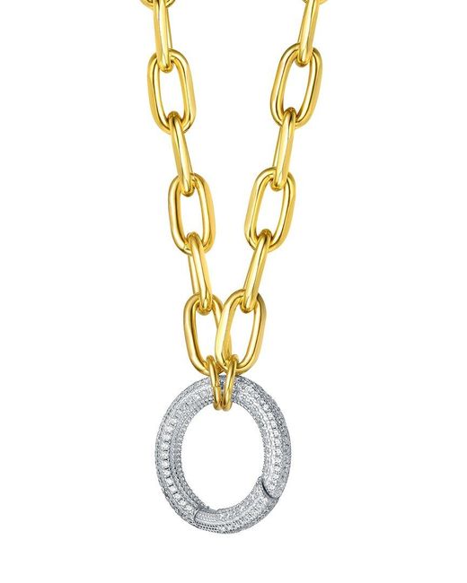 Genevive Jewelry Metallic 14k Over Silver Cz Dazzling Circle Pendant