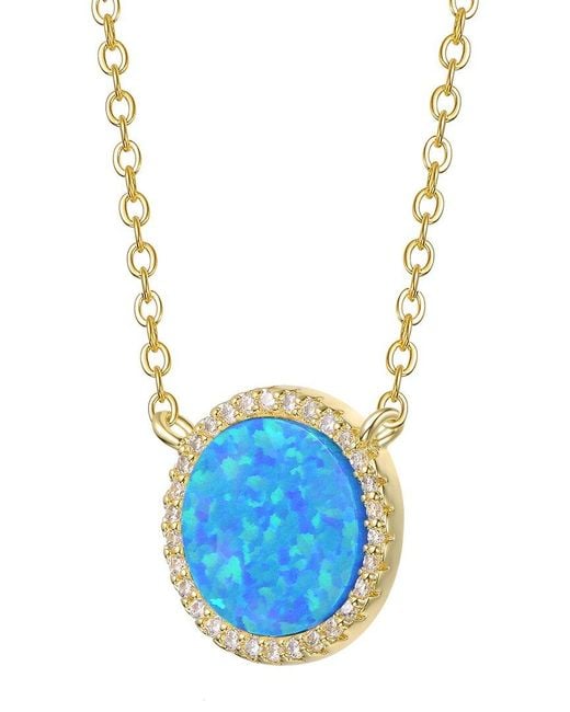 Genevive Jewelry Blue Rachel Glauber 14K Plated Cz Opal Necklace