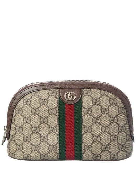 Gucci Gray Ophidia Small Gg Supreme Canvas & Leather Cosmetic Case
