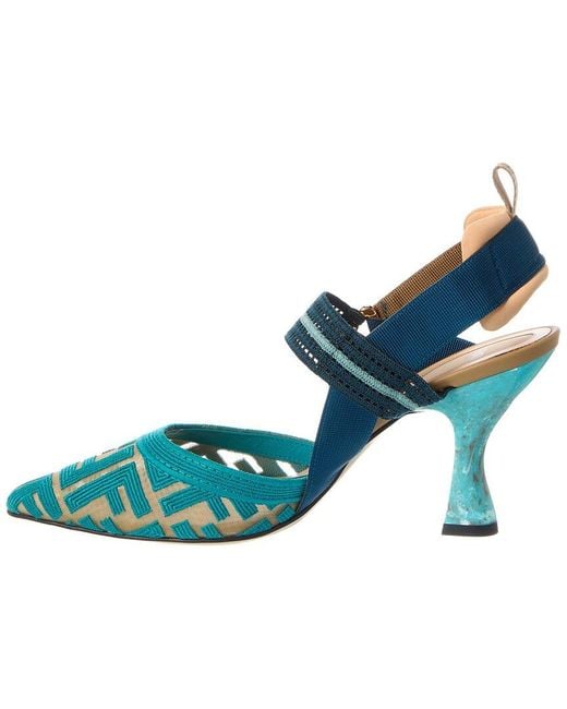 Fendi Blue Colibri Ff Mesh Slingback Pump