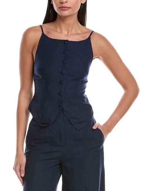 Onia Blue Air Linen-Blend High Neck Top
