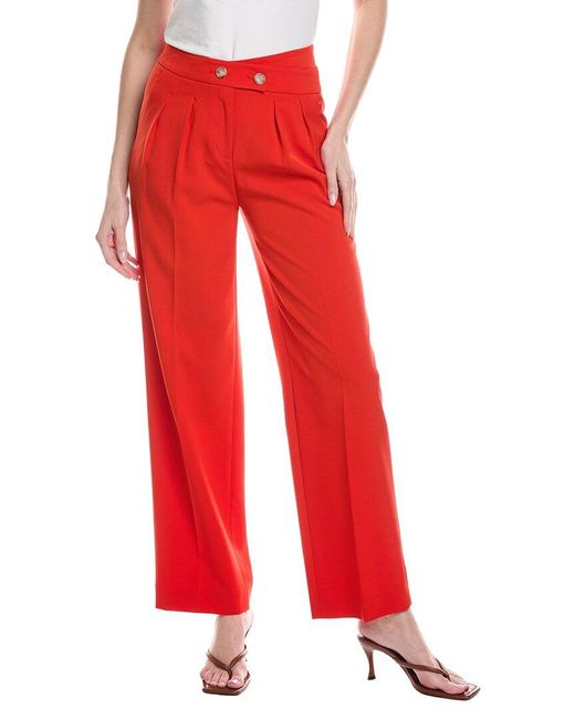 Kenneth Cole Red High Rise Wide Leg Pleated Pant