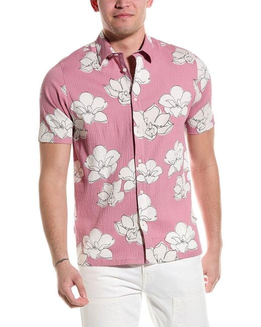 Ted Baker Pink Coving Seersucker Floral Print Regular Fit Shirt for men