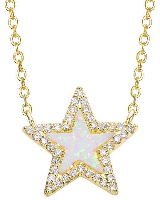 Genevive Jewelry Metallic Rachel Glauber 14K Plated Cz Opal Necklace