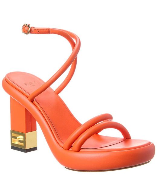 Fendi Orange Baguette Ff Leather Sandal