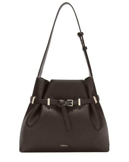 Furla Black Aura Medium Leather Drawstring Pouch