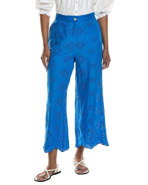 Johnny Was Blue Delores Wide Leg Linen Pant