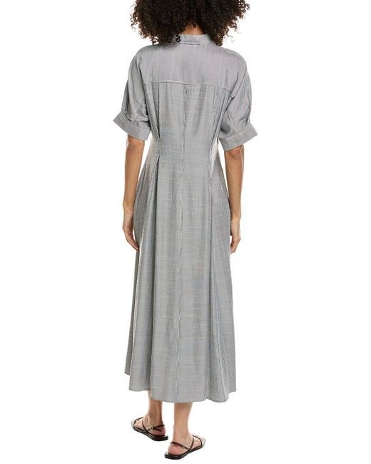 Max Studio Gray Elbow Sleeve Front Pleat Shirtdress