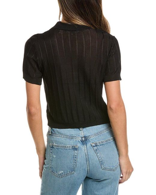 FRAME Black The Ribbed Polo Sweater