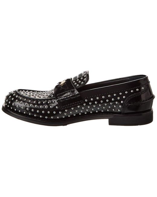 Miu Miu Black Logo Studded Leather Loafer