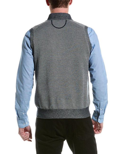Raffi Blue Birdseye 1/4-zip Mock Neck Vest for men