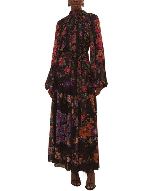 Farm Rio Brown Floral Scarves High Neck Maxi Dress